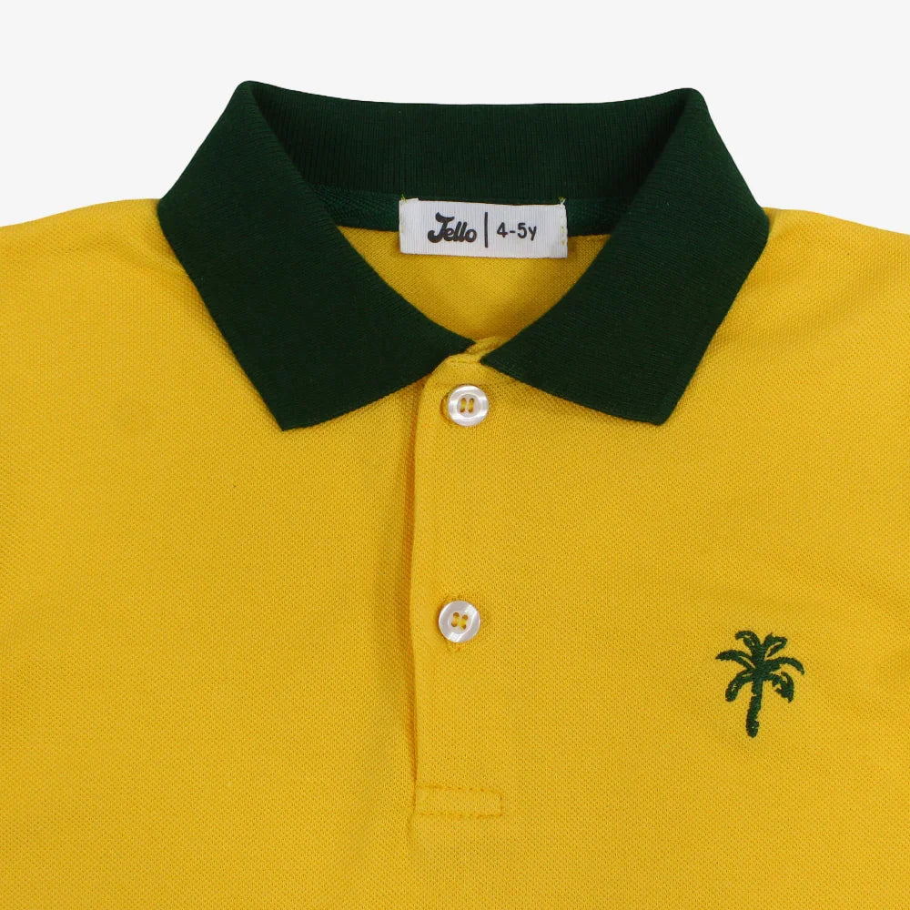 Boys Cotton Polo Shirt – Yellow with Palm Design
