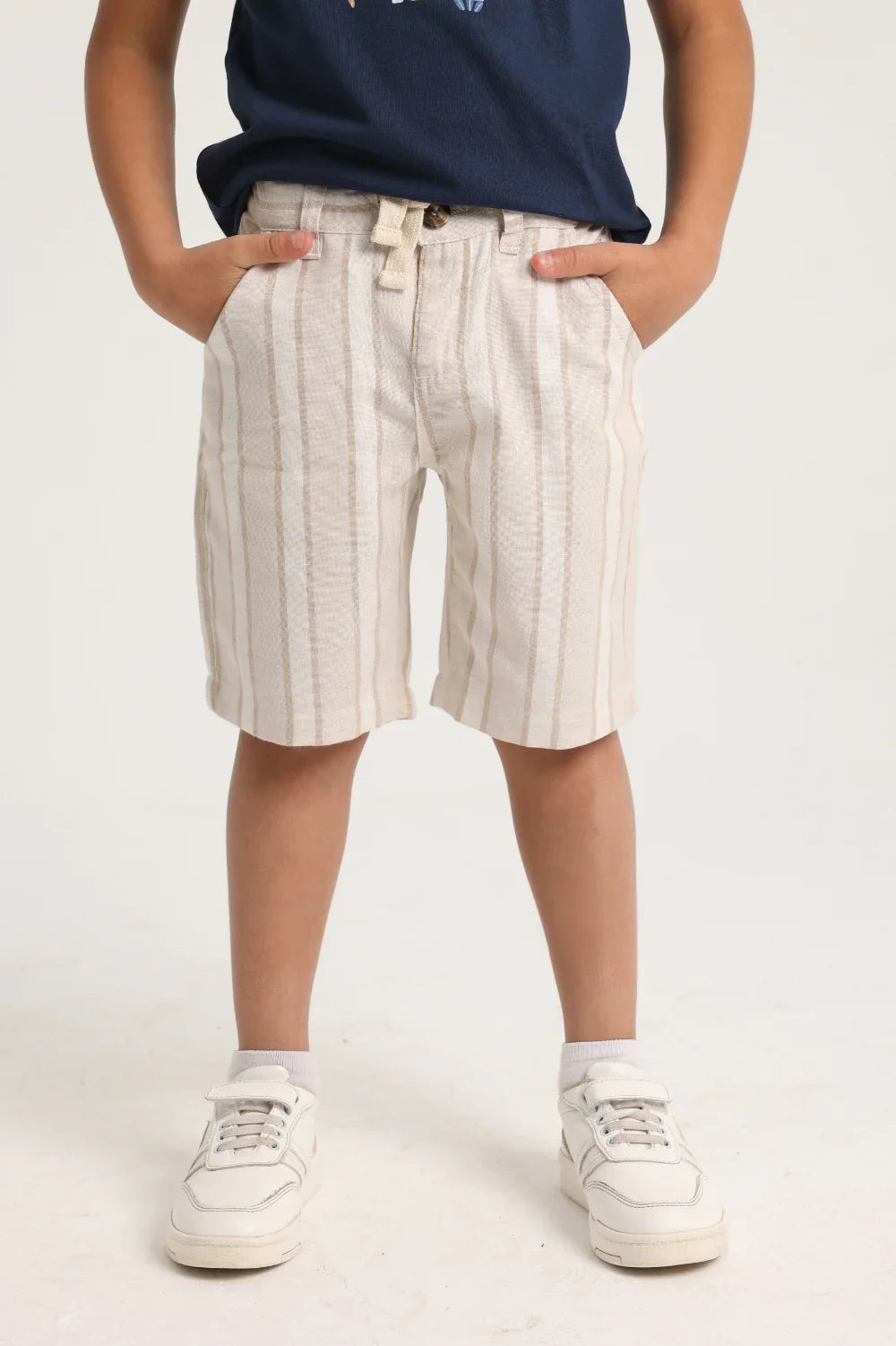 Boys Cotton Shorts – Beige Striped