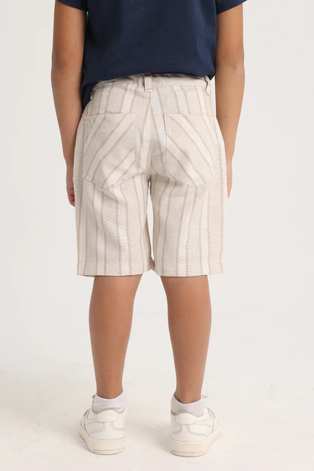 Boys Cotton Shorts – Beige Striped