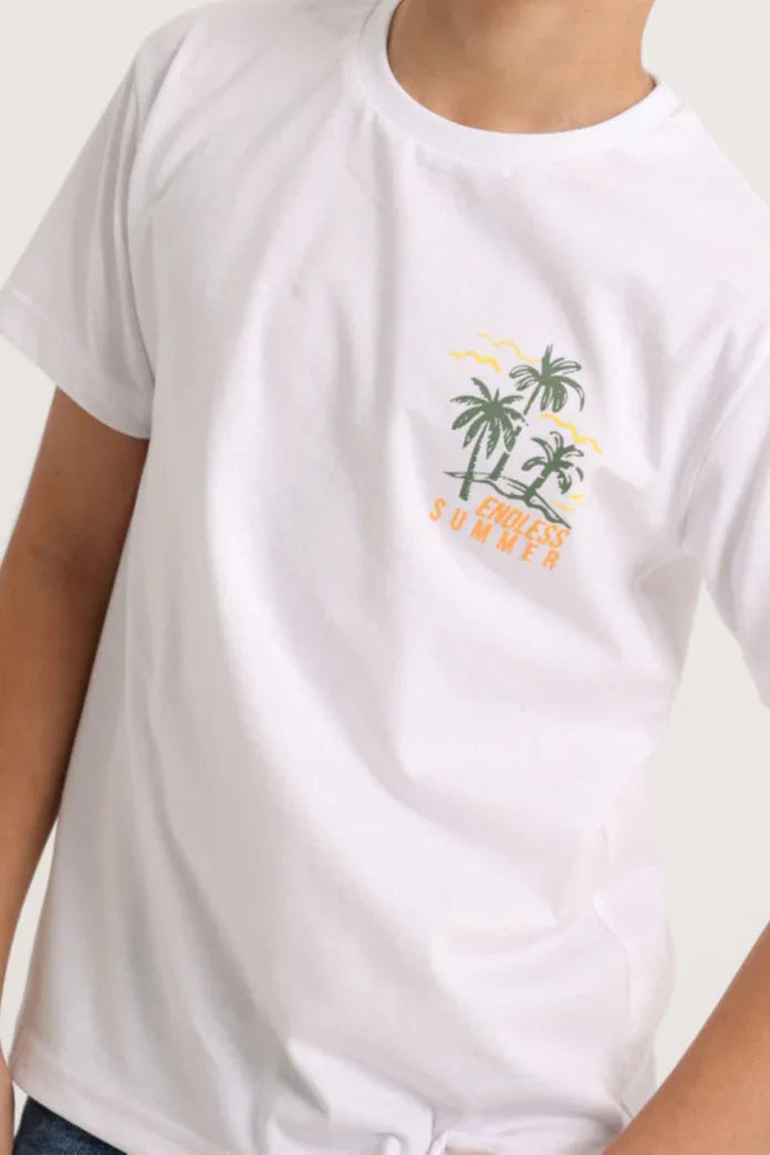 Boys Cotton T-Shirt – White with "Endless Summer" Design - Clothing - Jello