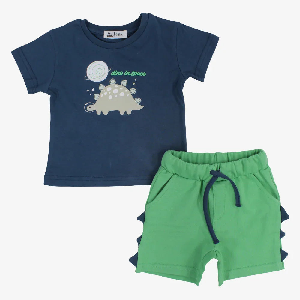 Boys Cotton 2-Piece Outfit Set - Navy Dino in Space Print - Clothing - Jello