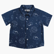 Baby Boys Cotton Shirt - Indigo with Dino in Space Print