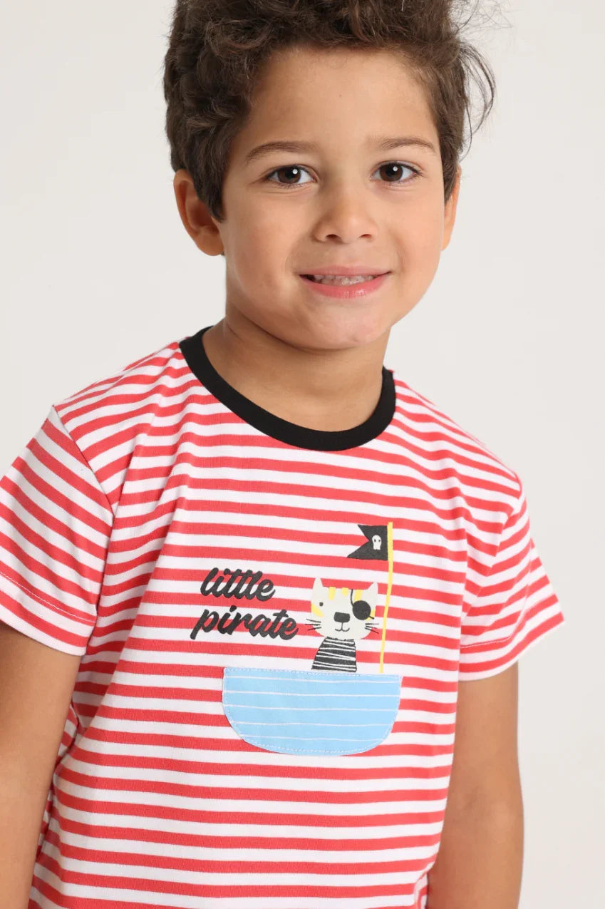 Baby Boys 2-Piece Outfit Set – Little Pirate (White/Red)