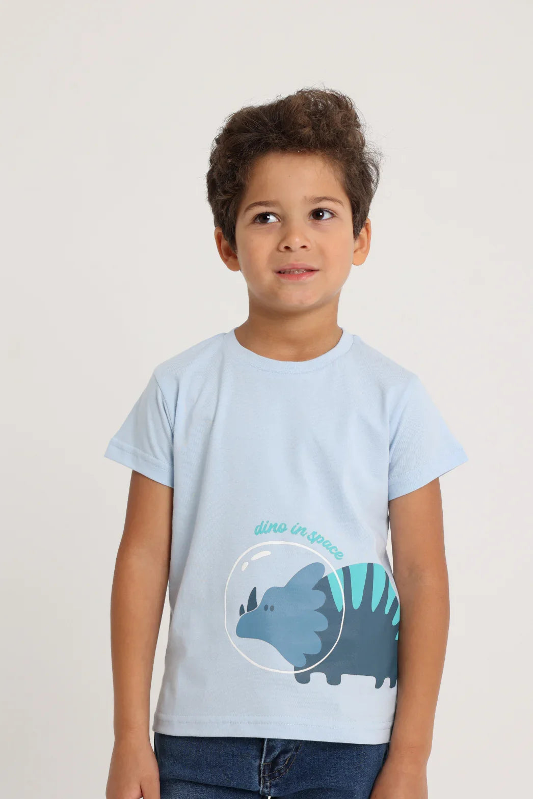 Baby Boys Short-Sleeved T-Shirt  – Babyblue Dino in Space