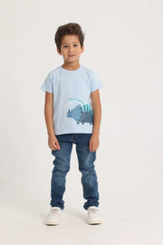 Baby Boys Short-Sleeved T-Shirt  – Babyblue Dino in Space