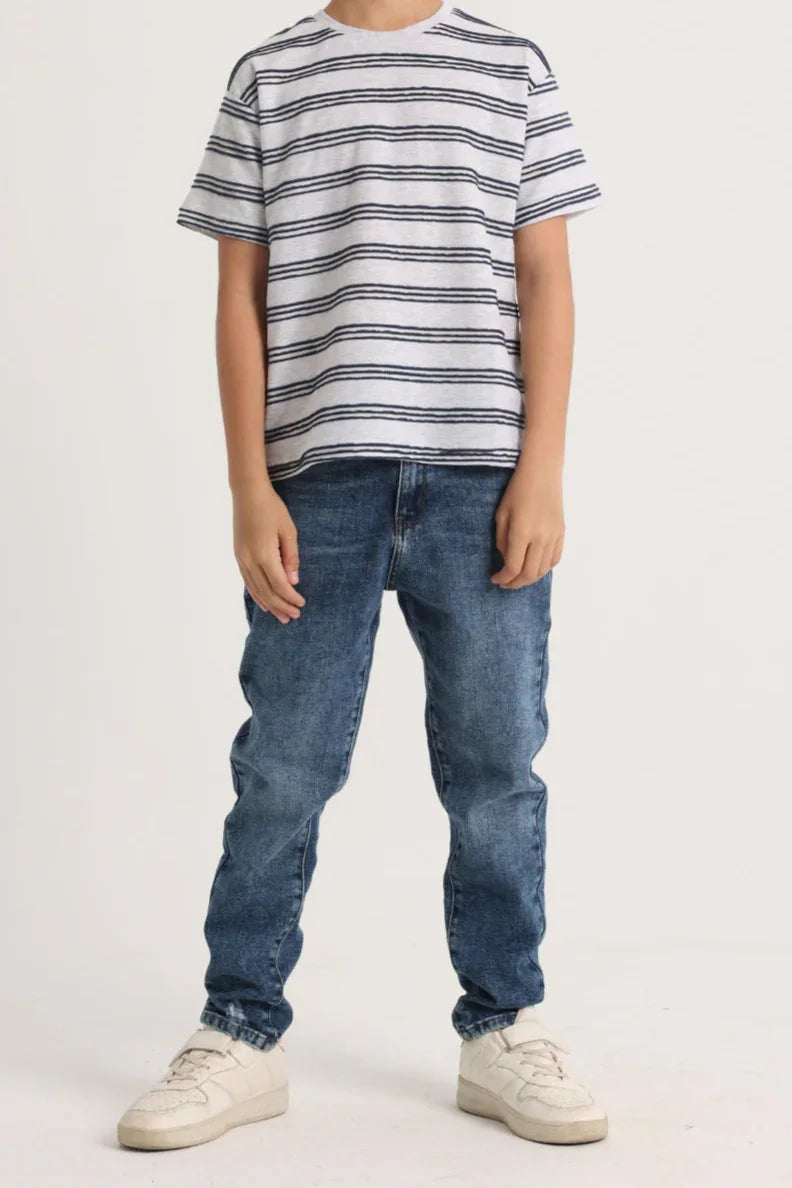 Boys Short-Sleeved T-Shirt – Grey and Indigo Striped