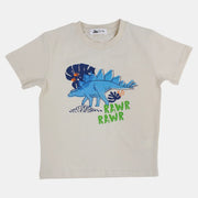 Boys Cotton T-Shirt – Beige with Dinosaur Print