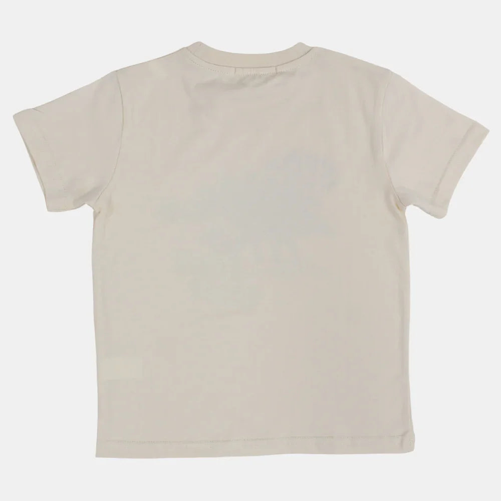 Boys Cotton T-Shirt – Beige with Dinosaur Print