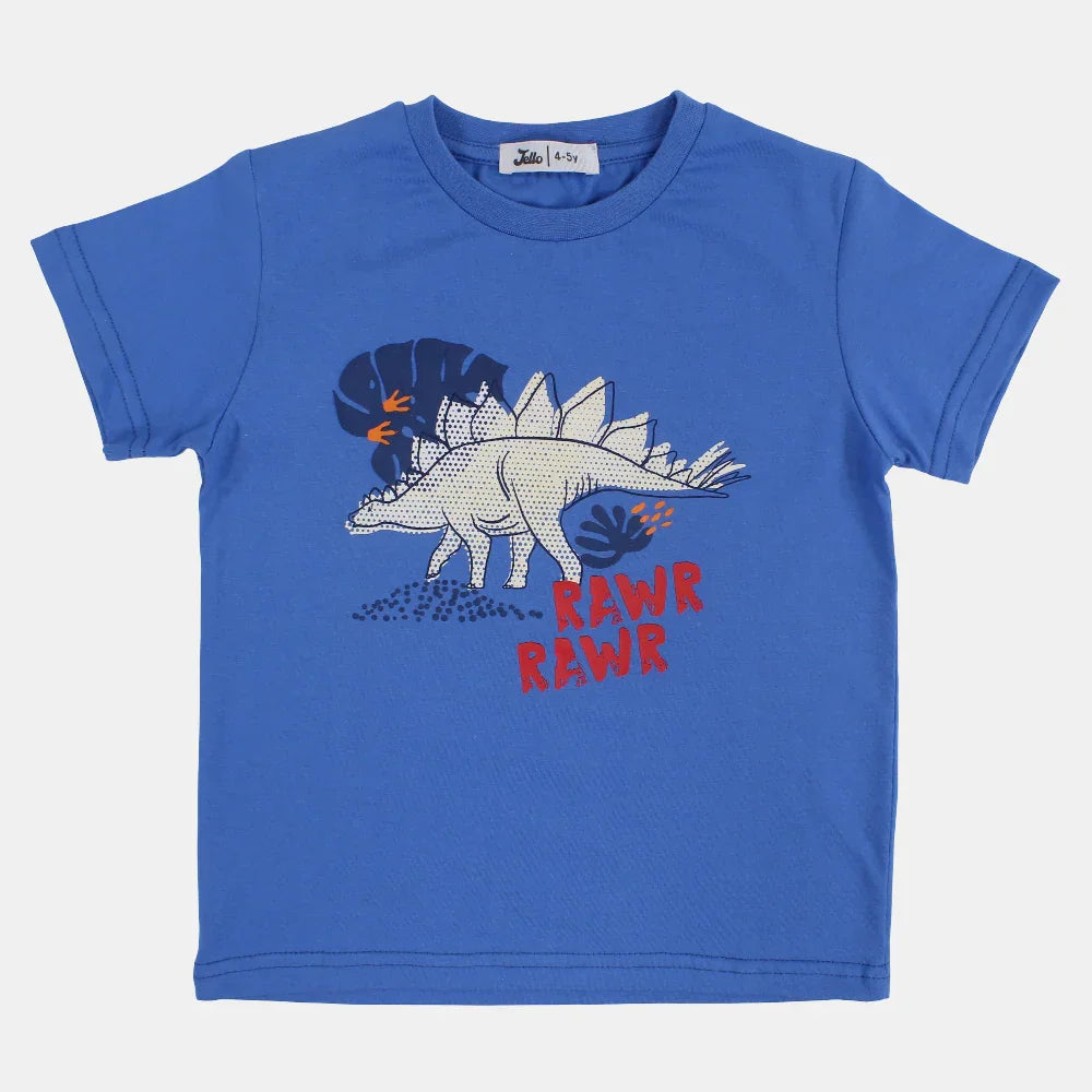 Boys Cotton T-Shirt – Blue with Dinosaur Design