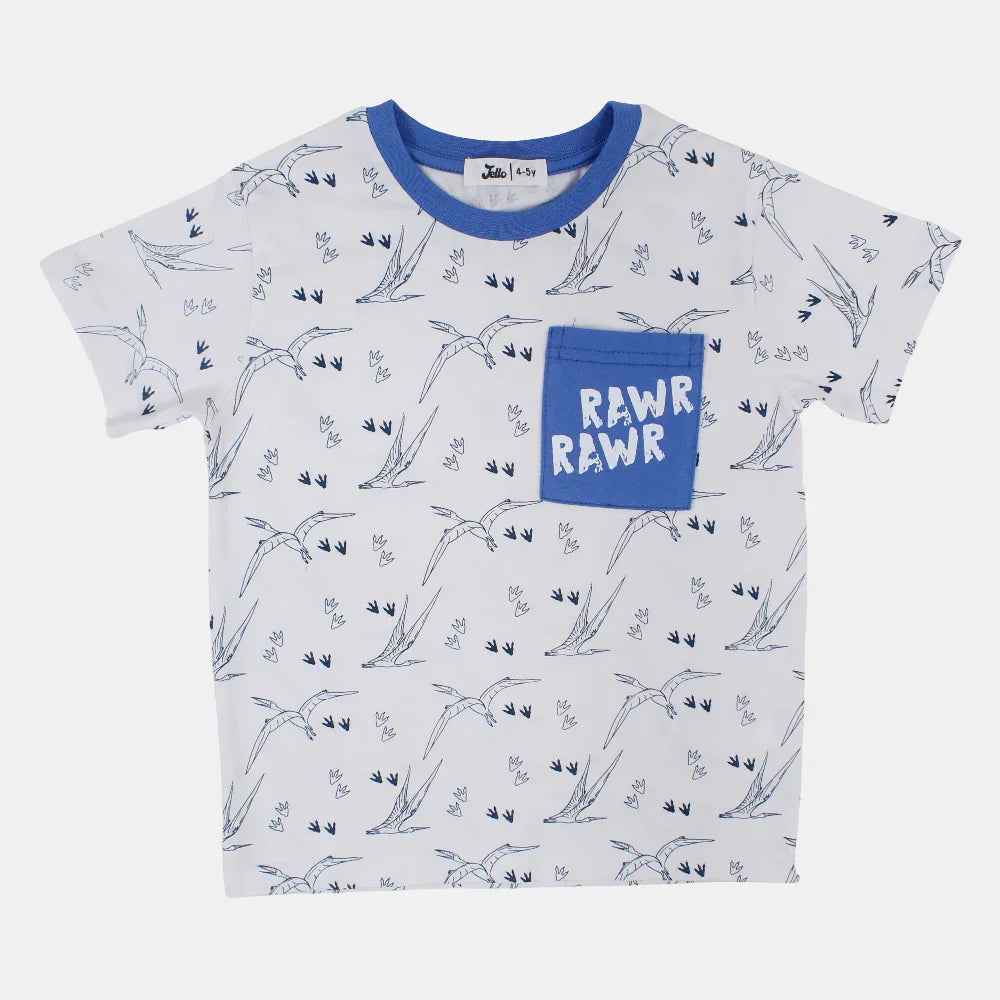 Boys Cotton T-Shirt - White with Flying Dinos Print - Clothing - Jello