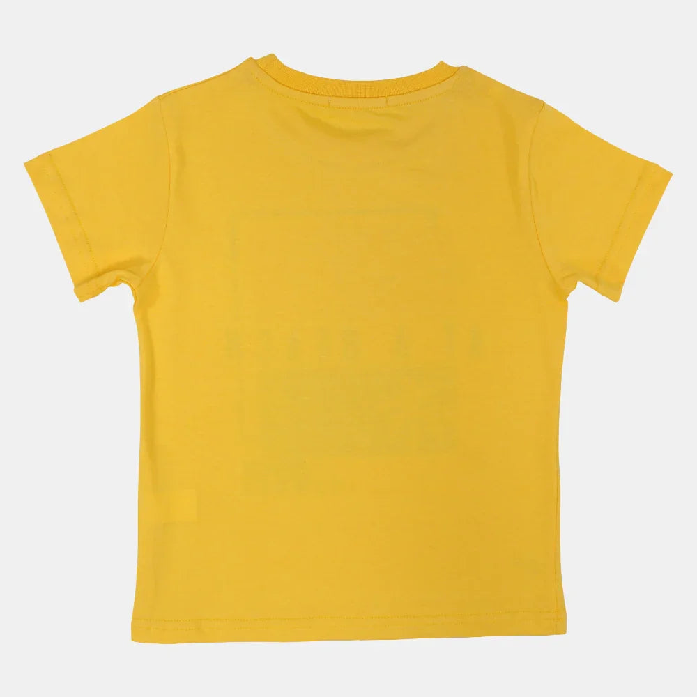 Boys Cotton T-Shirt – Yellow with "At a Beach" Design