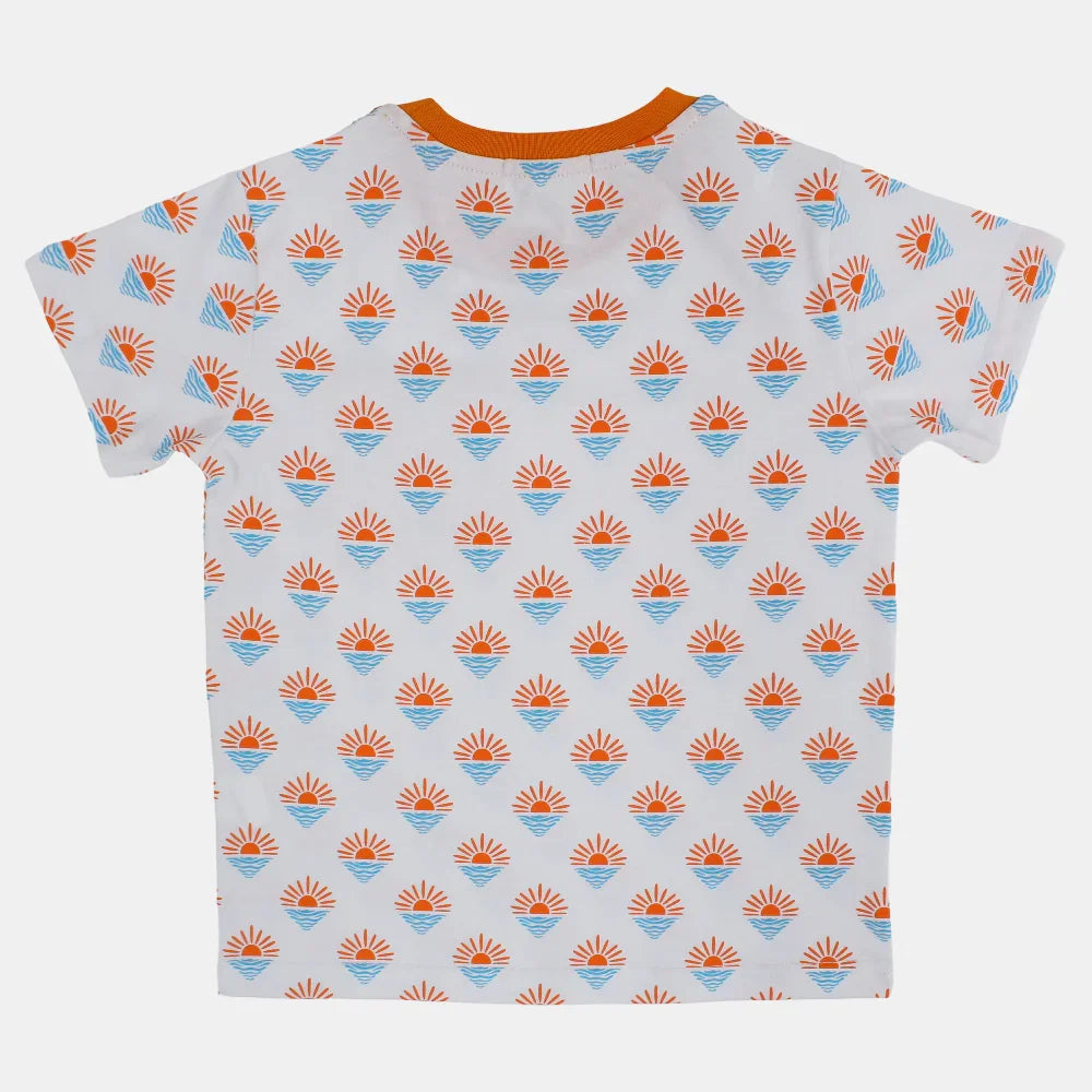 Boys Cotton T-Shirt – White with Sun Design