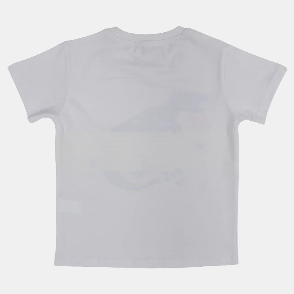 Boys Cotton T-Shirt – White with Dinosaur Print