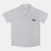 Boys Cotton Shirt – White with Dino Paws Design