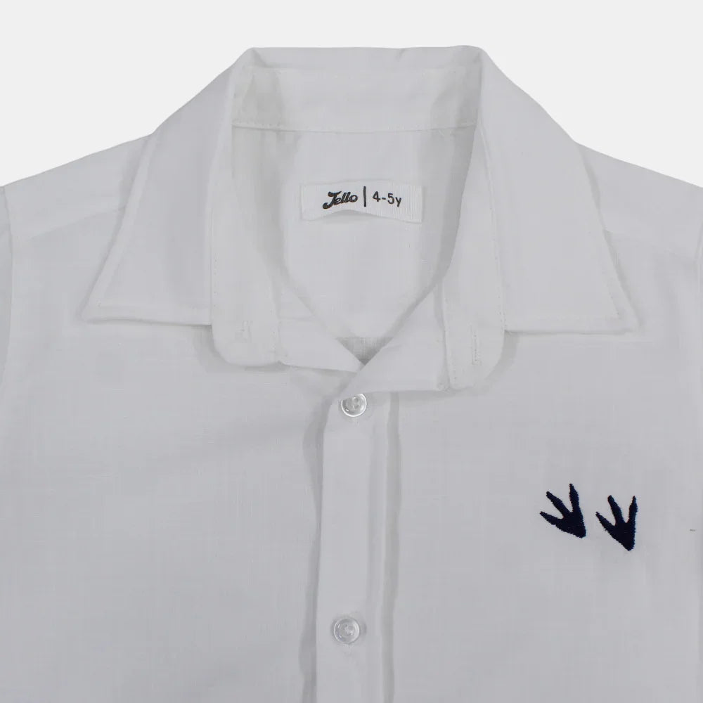 Boys Cotton Shirt – White with Dino Paws Design