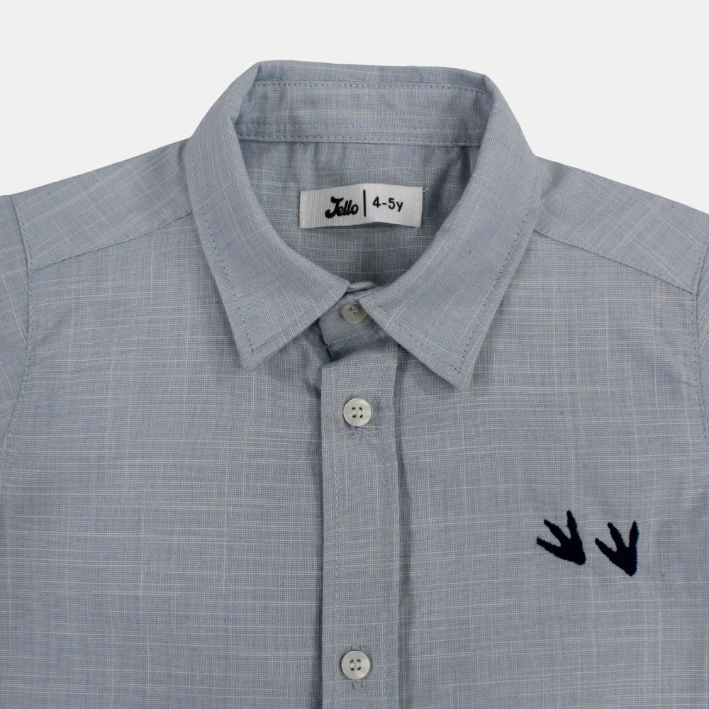 Boys Cotton Shirt – Baby Blue with Dino Paws Design