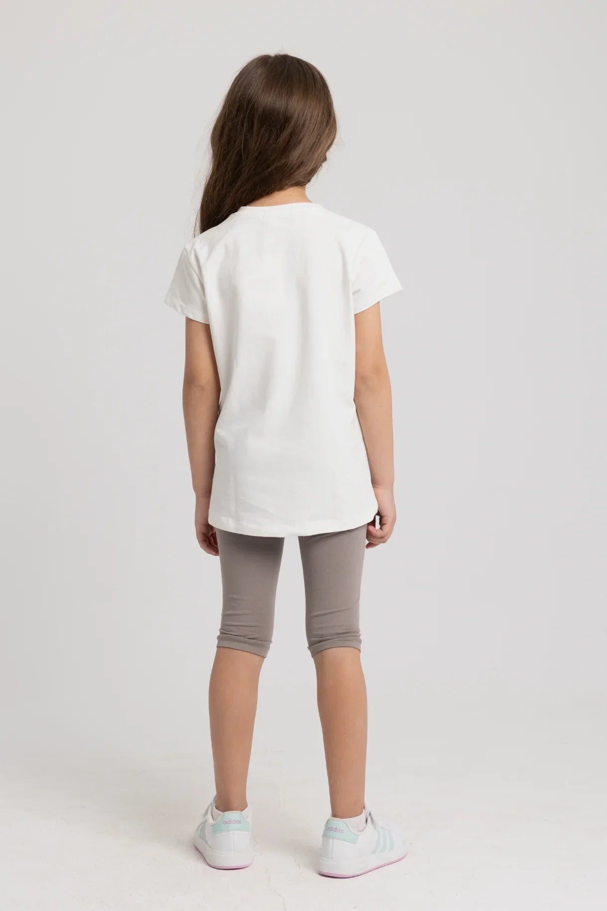 Girls Cotton Pajama Set – Off-white with Two Hearts Design
