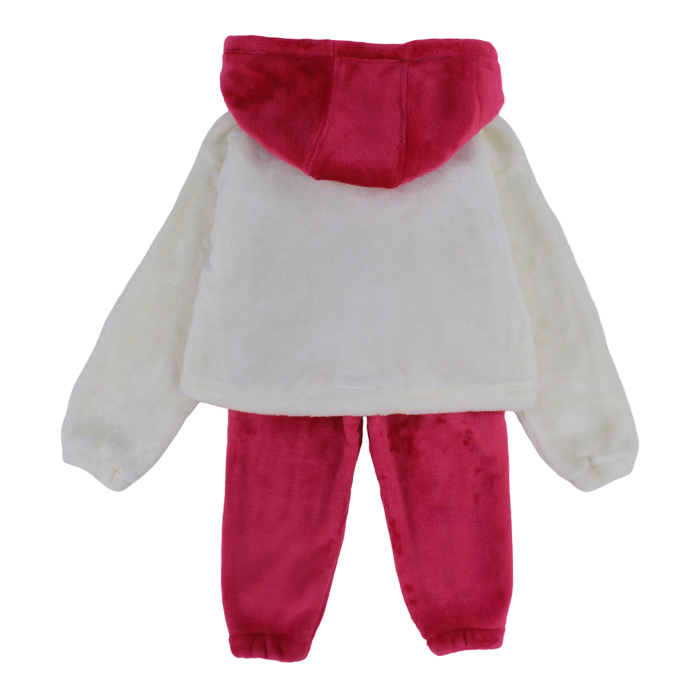 Girls Velvet Pajama Set – Off-White & Fuchsia with “OMG Happy World” Design