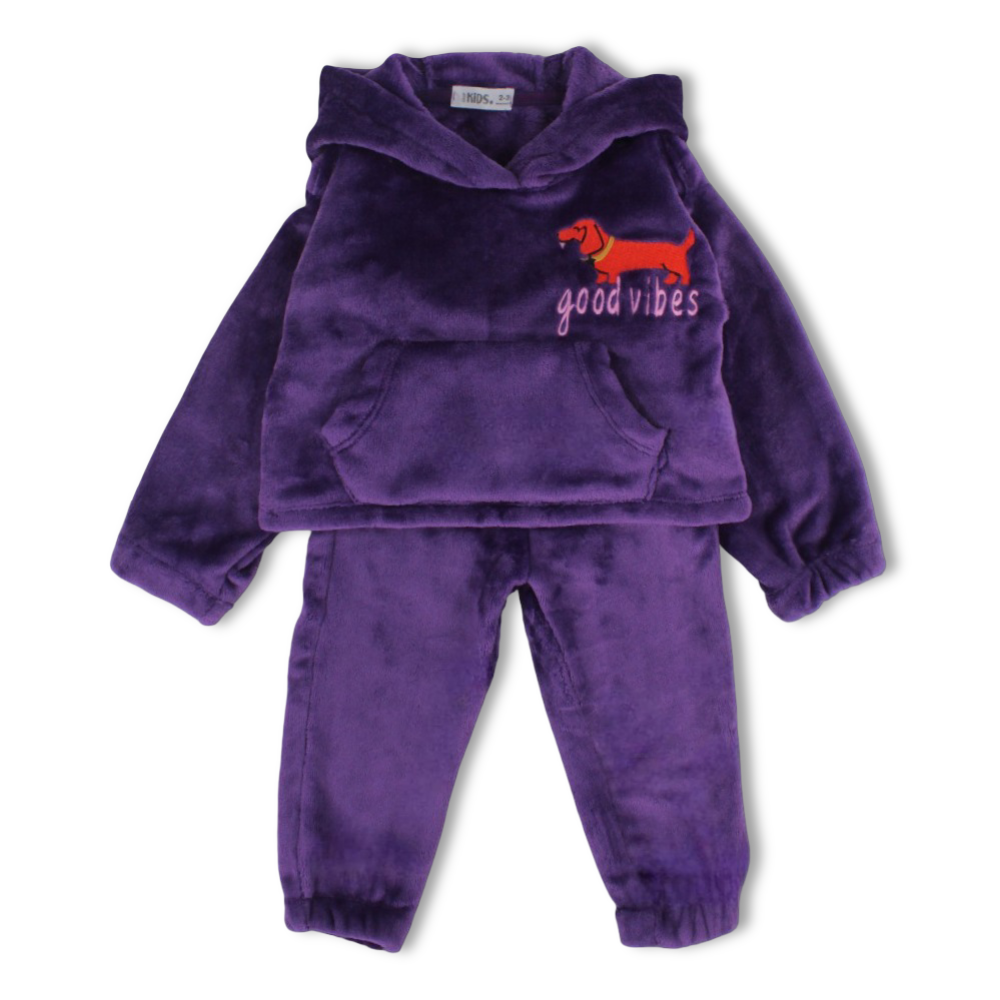 Girls Velvet Pajama Set  – Purple with “Good Vibes”  Design
