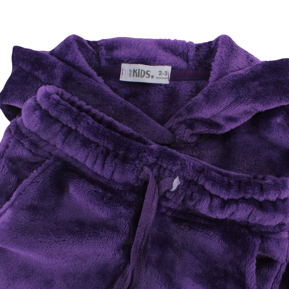 Girls Velvet Pajama Set – Purple with “Good Vibes” Design