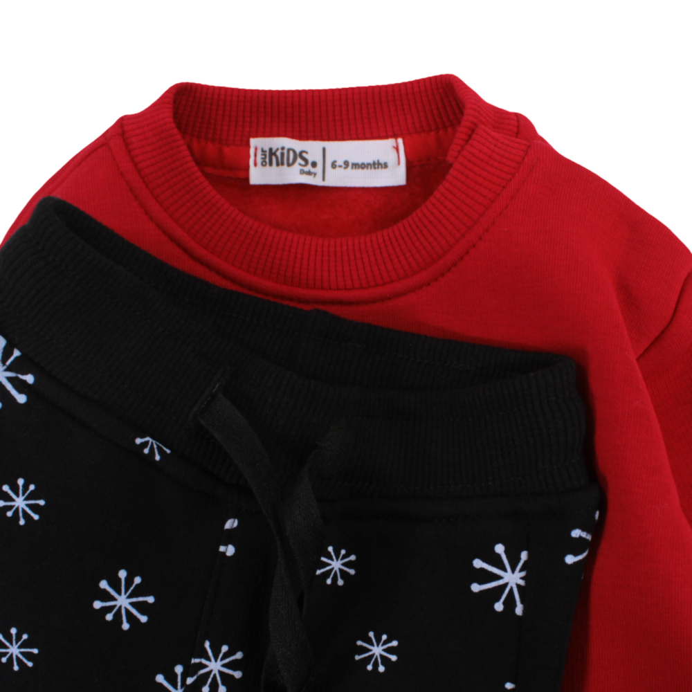 Baby Boys Cotton Pajama Set – Red with “Let It Snow!” Snowmen Print