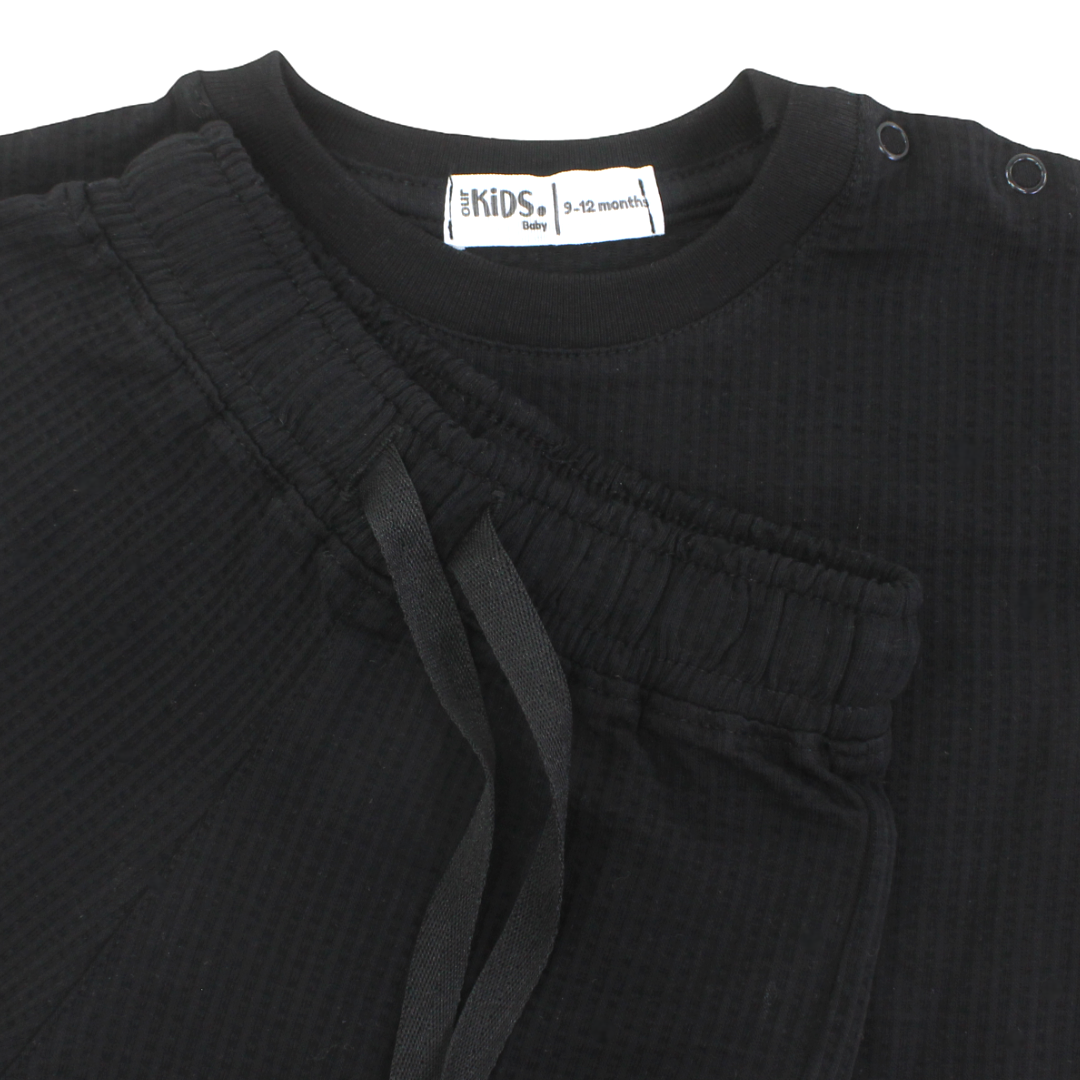 Baby Boys Cotton Pajama Set – Black with "Little Boy Big Dream" Print