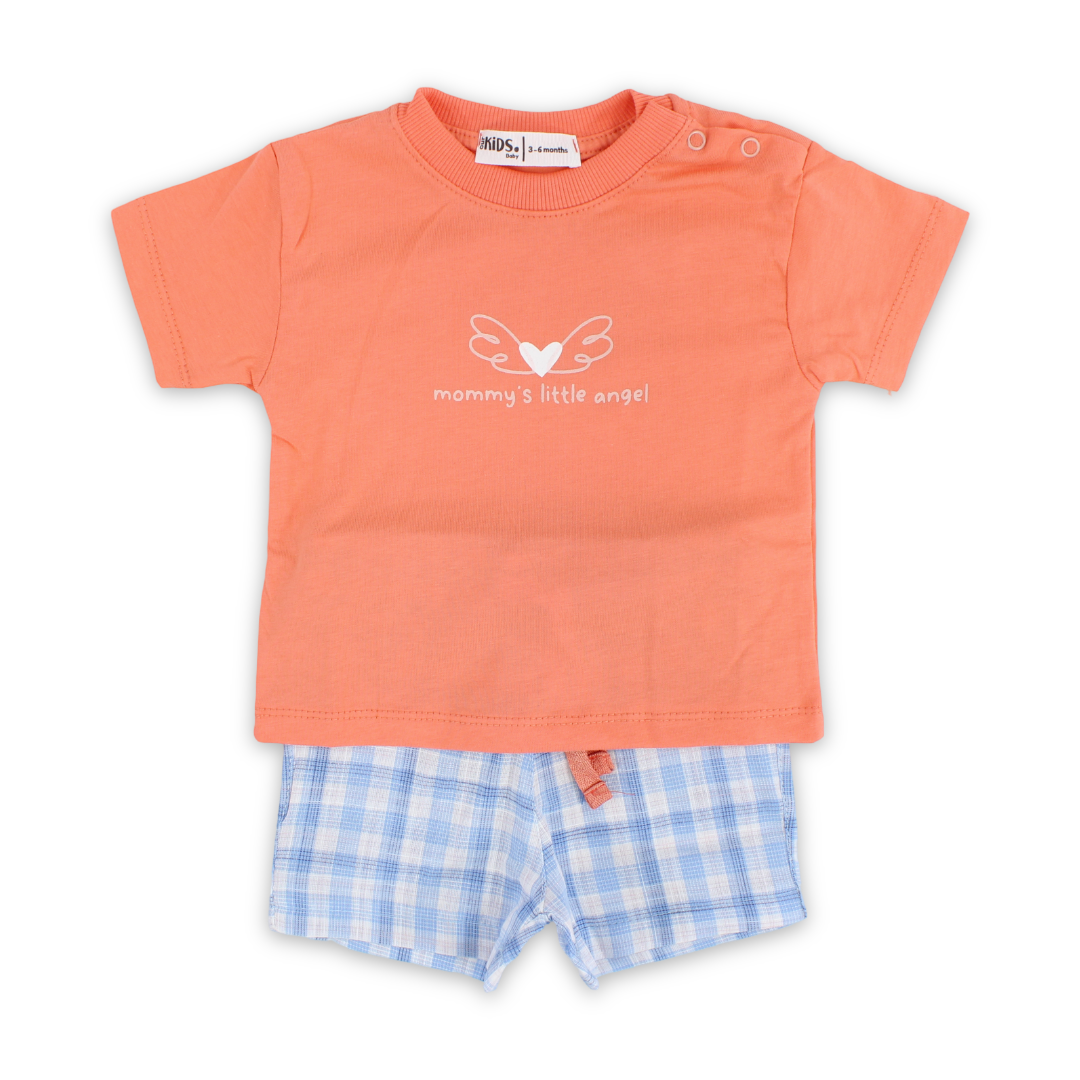 Baby Girls Cotton Pajama – Salmon with "Mommy's Little Angel" Print - Clothing - Ourkids