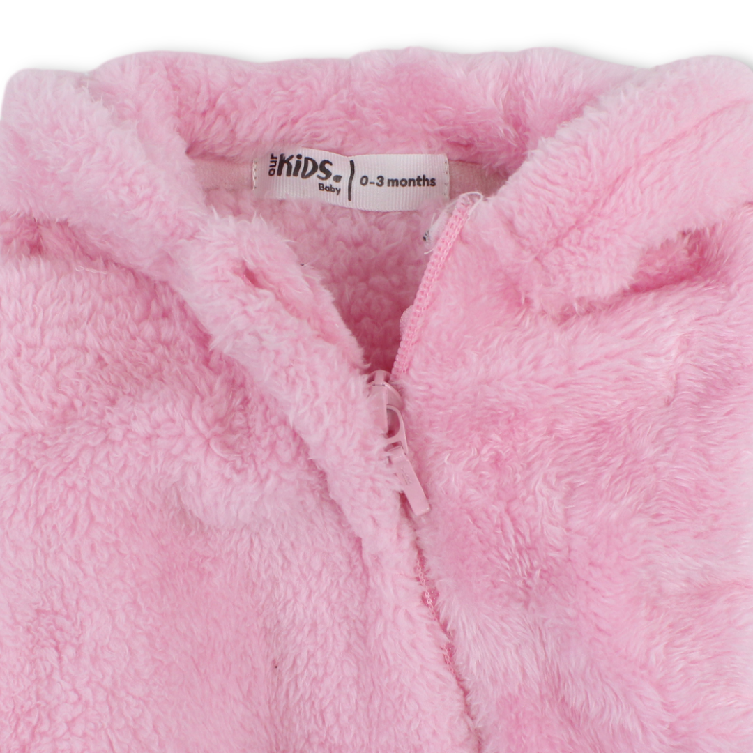 Baby Girls Fleece Hooded Footless Onesie – Pink