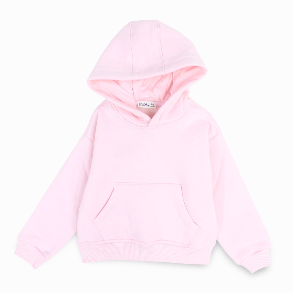 Girls Plain Cotton Hoodie - Pink