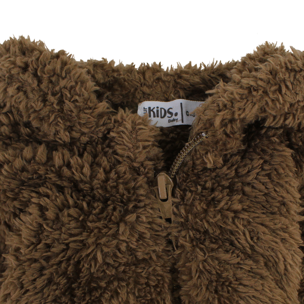 Unisex Baby Fleeced Hooded Baby Onesie – Coffee with Teddy Design