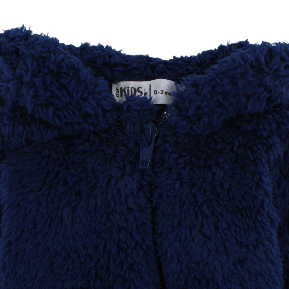 Unisex Baby Fleece Hooded Baby Onesie – Navy with Teddy Design