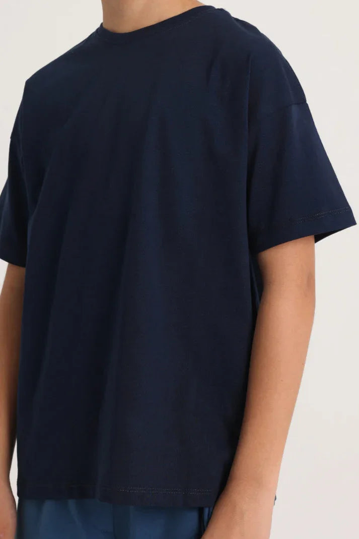 Unisex Kids' Navy Oversized T-Shirt – Cotton