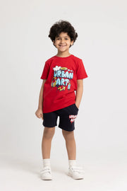 Boys "URBAN ART" Short-Sleeved Pajama Set – Red