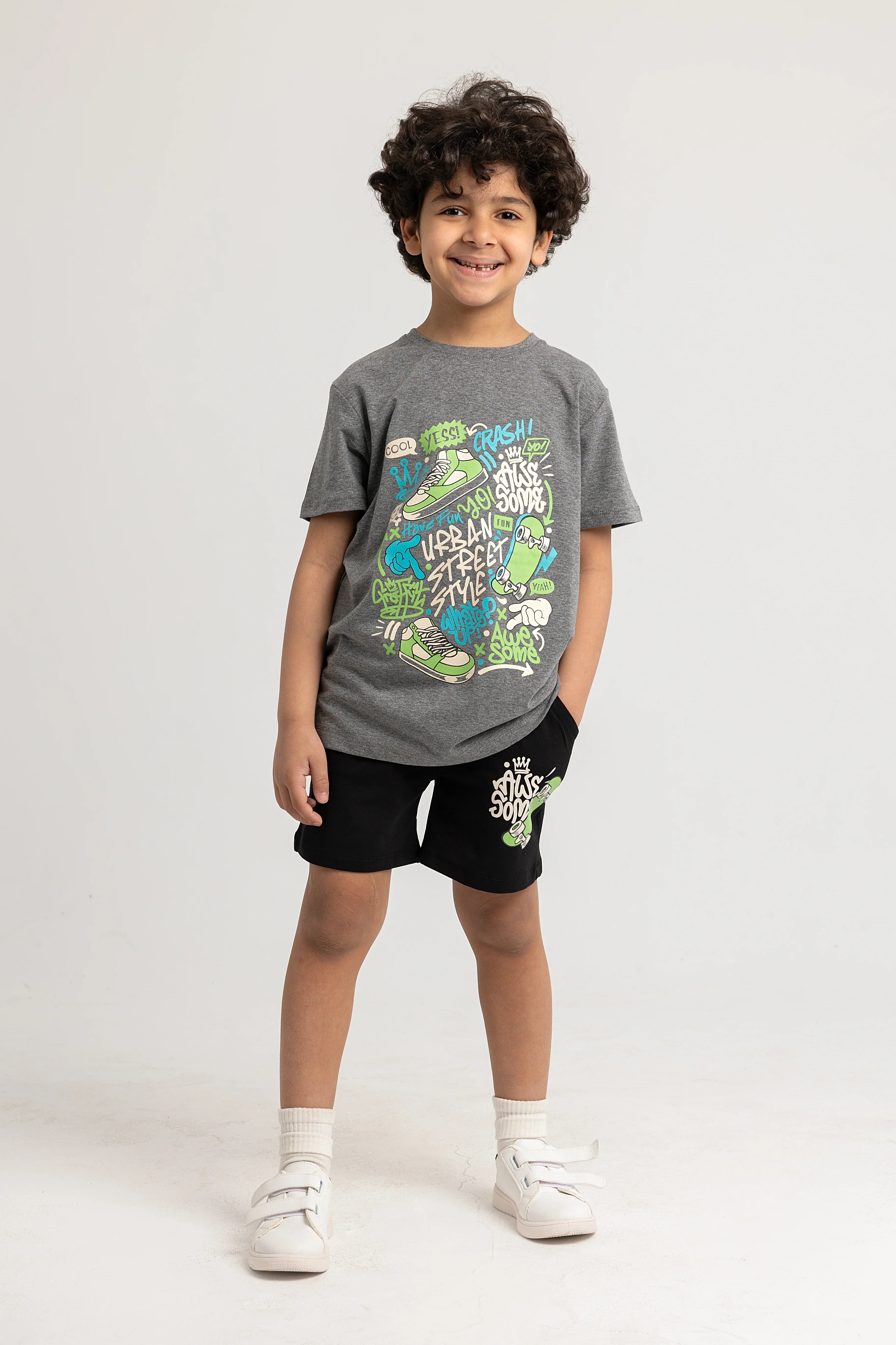Boys Cotton Pajama Set – Grey