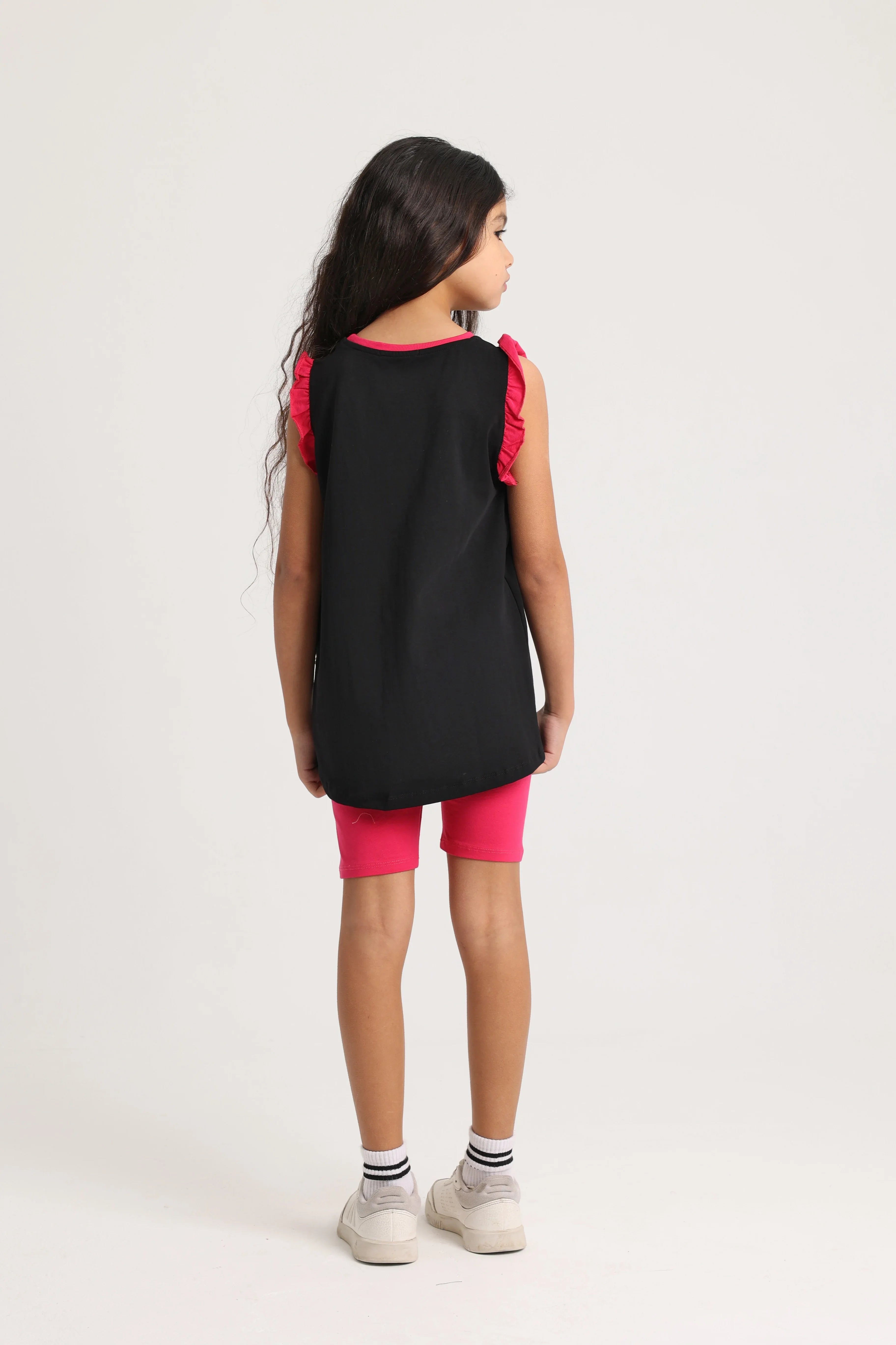Girls Cotton Pajama Set – Black with "Only Fun Moments" Print