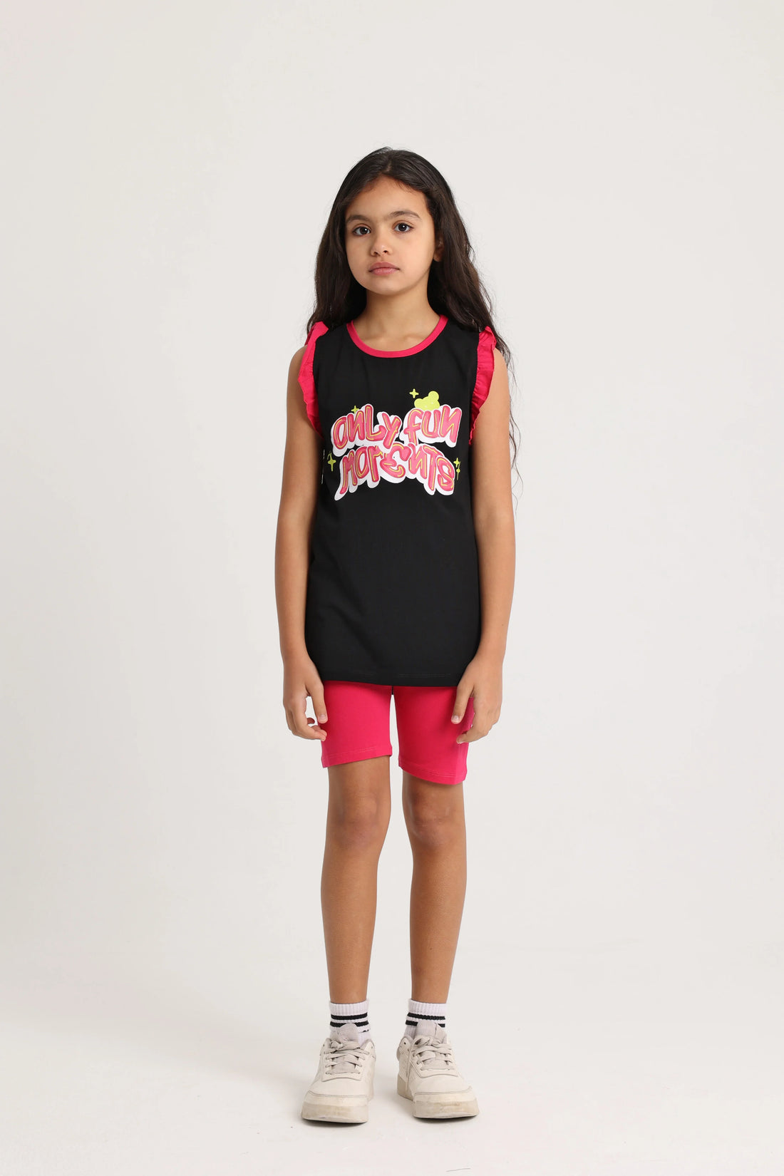 Girls Cotton Pajama Set – Black with "Only Fun Moments" Print - Clothing - Ourkids