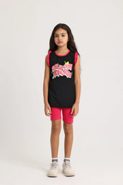 Girls Cotton Pajama Set – Black with "Only Fun Moments" Print