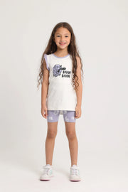 Girls Cotton Pajama Set – Off-White with "BAAA! BAAA!" Print