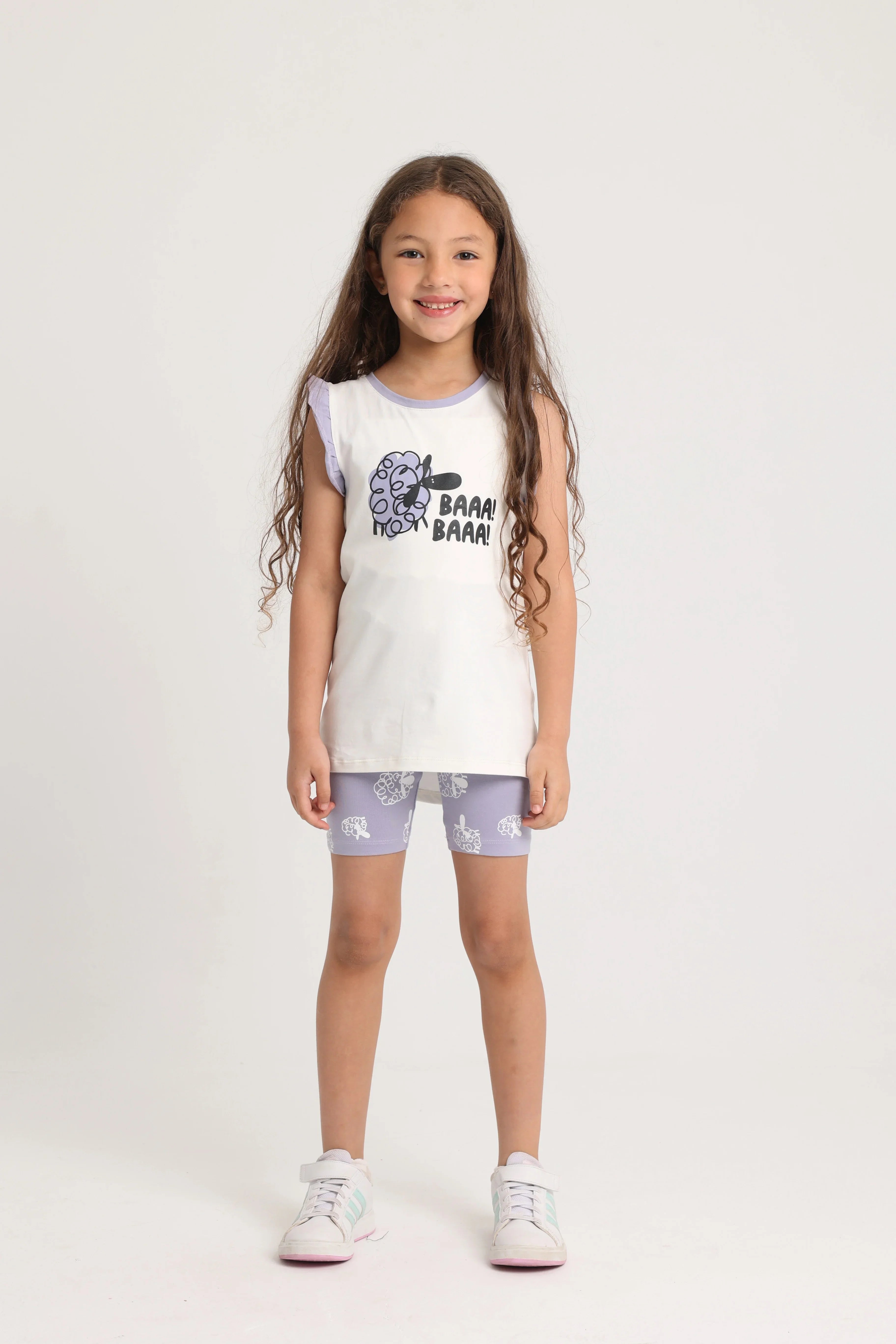 Girls Cotton Pajama Set – Off-White with "BAAA! BAAA!" Print