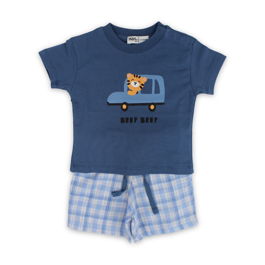Baby Boys Cotton Pajama Set – Indigo with Beep Beep Print - Clothing - Ourkids