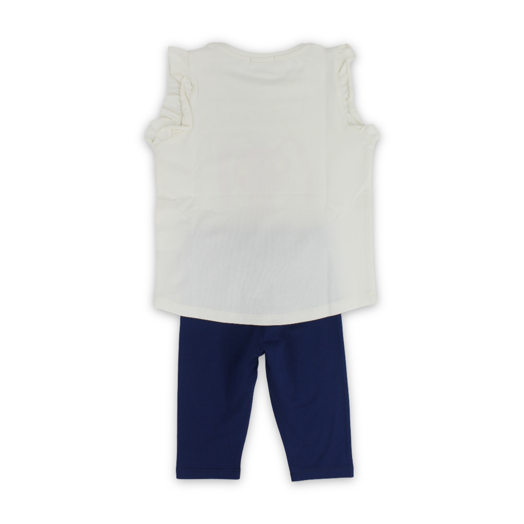 Girls Cotton Pajama Set – Off-White with "Sleepy Head" Print