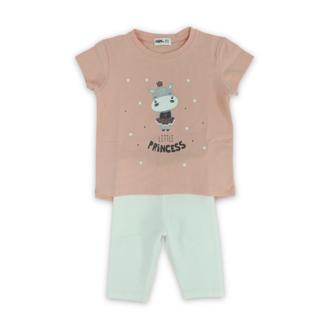 Girls Cotton Pajama Set – Salmon with Princess Print - Clothing - Ourkids