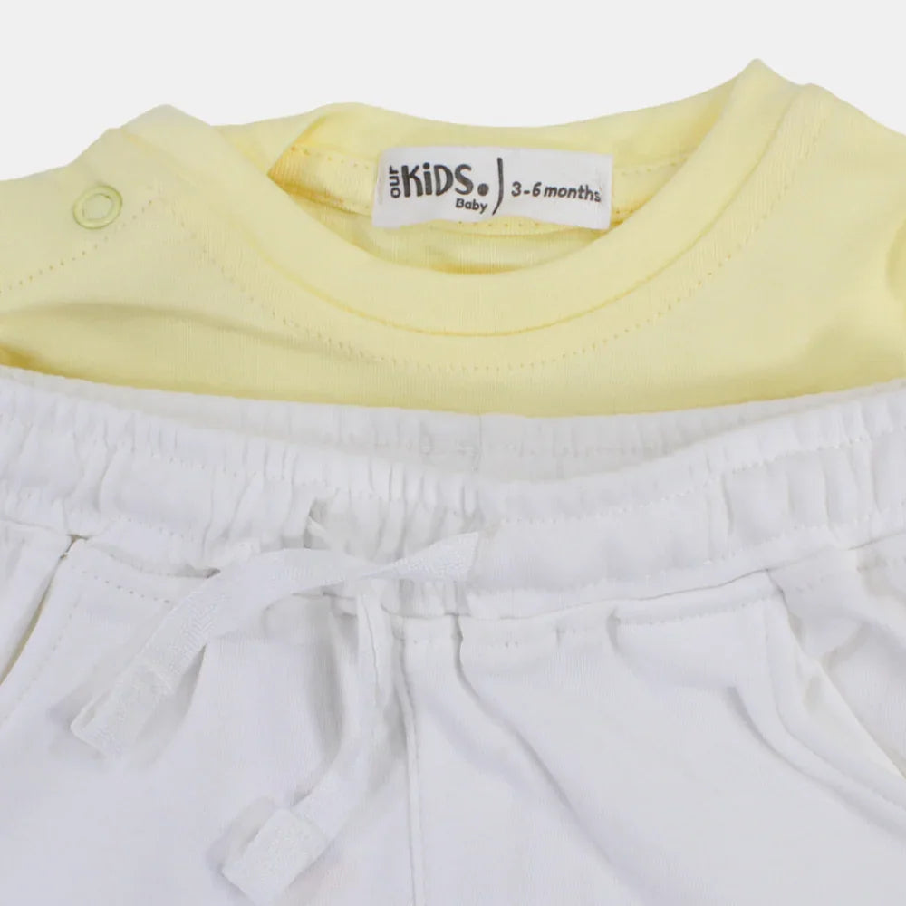 Baby Girls Cotton Pajama Set – Yellow with Owls & "I Love My Mommy" Print