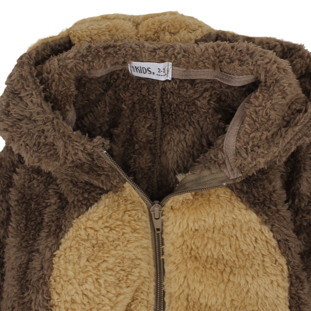 Unisex Fleeced Hooded Footless Onesie – Brown with Monkey Design