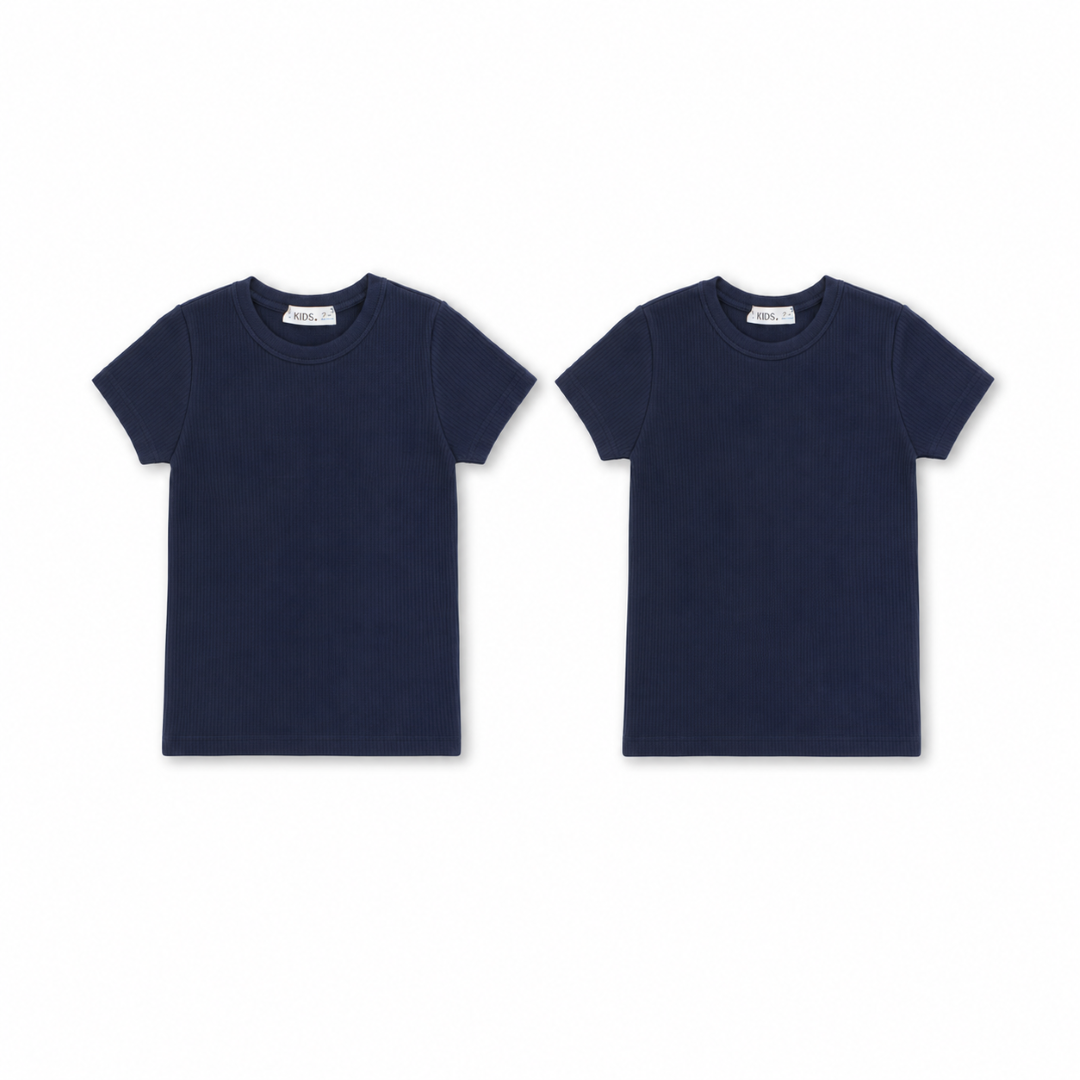 Unisex Cotton Short-Sleeved Ribbed Thermal Top – Navy (Pack Of 2)