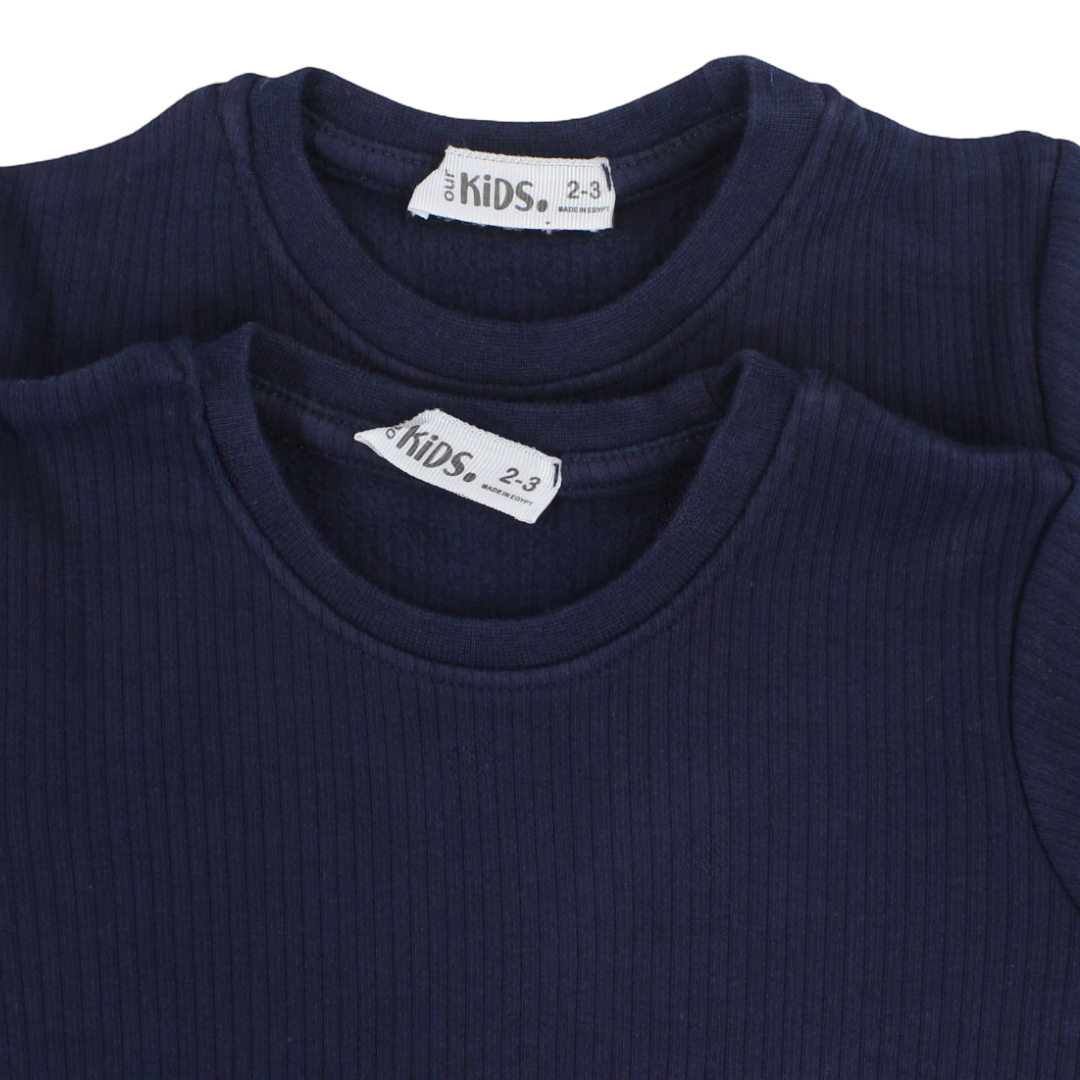 Unisex Cotton Short-Sleeved Ribbed Thermal Top – Navy (Pack Of 2)