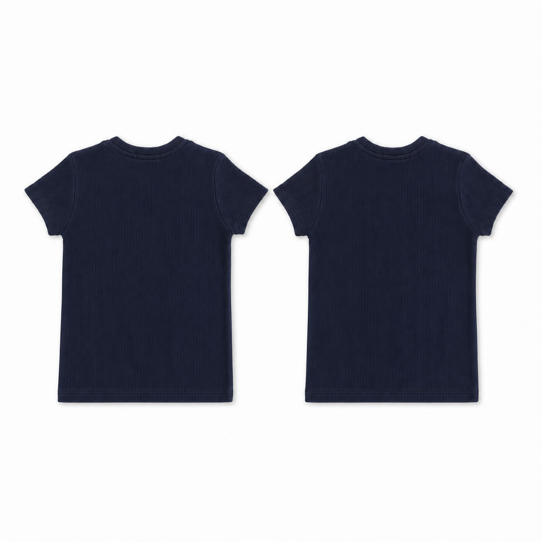 Unisex Cotton Short-Sleeved Ribbed Thermal Top – Navy (Pack Of 2)