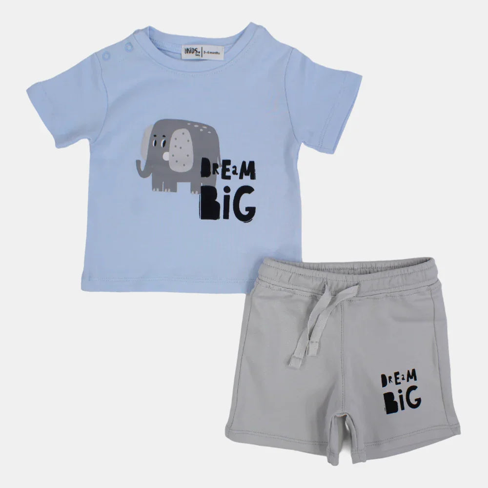 Baby Boys Cotton Pajama Set – Baby Blue "Dream Big" Print