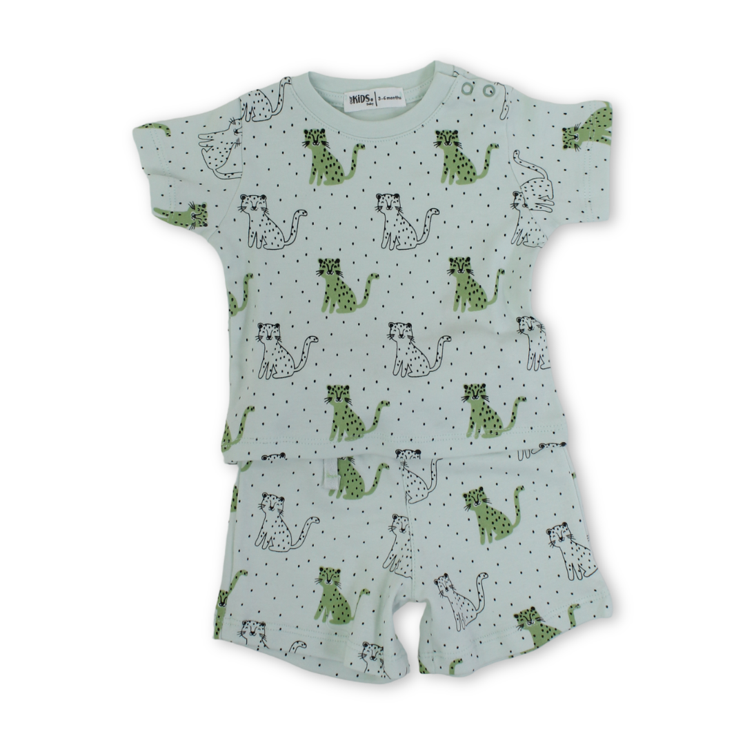 Baby Boys Cotton Pajama – Mint with Leopard Print - Clothing - Ourkids