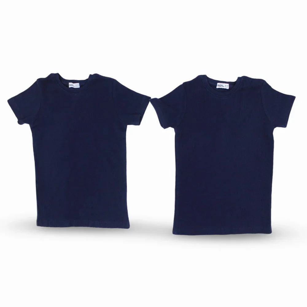 Pack of 2 – Unisex Ribbed Short-Sleeved Thermal Top Navy - Clothing - Ourkids